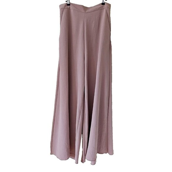 Gomorn Pants Womens L US 8/10 Beige Neutral Zip Pockets Wide Leg Dress Stretch - Picture 1 of 14